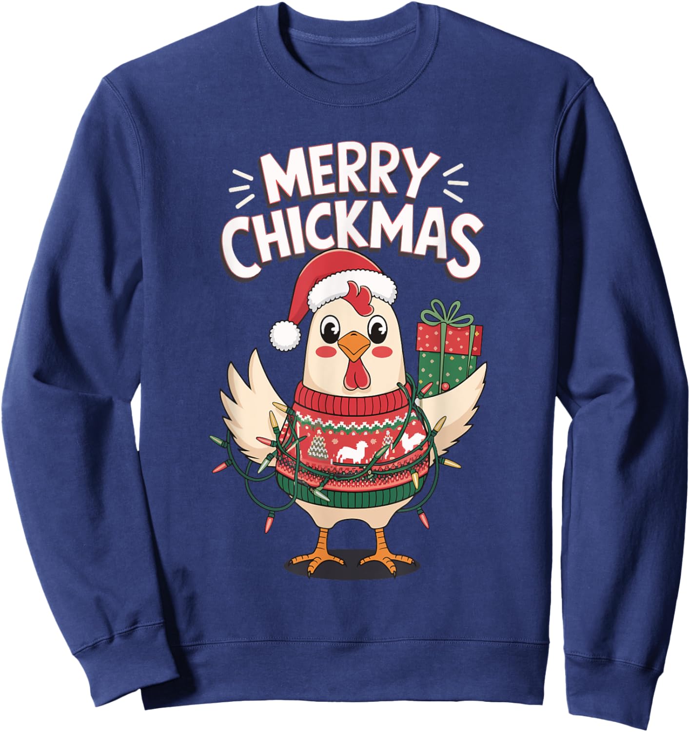 Merry Chickmas Christmas Chicken Sweatshirt - Sweatshirt | Navy