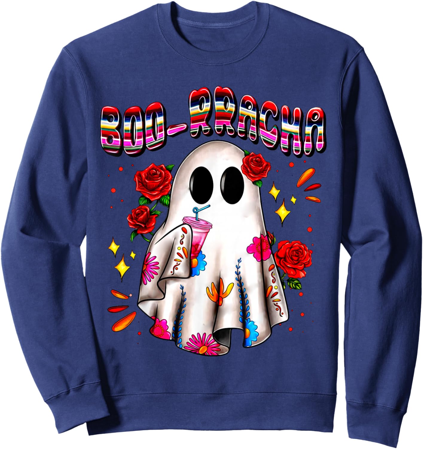 Boo-Racha Cute Ghost Drink Fiesta Halloween Funny Sweatshirt - Sweatshirt | Navy