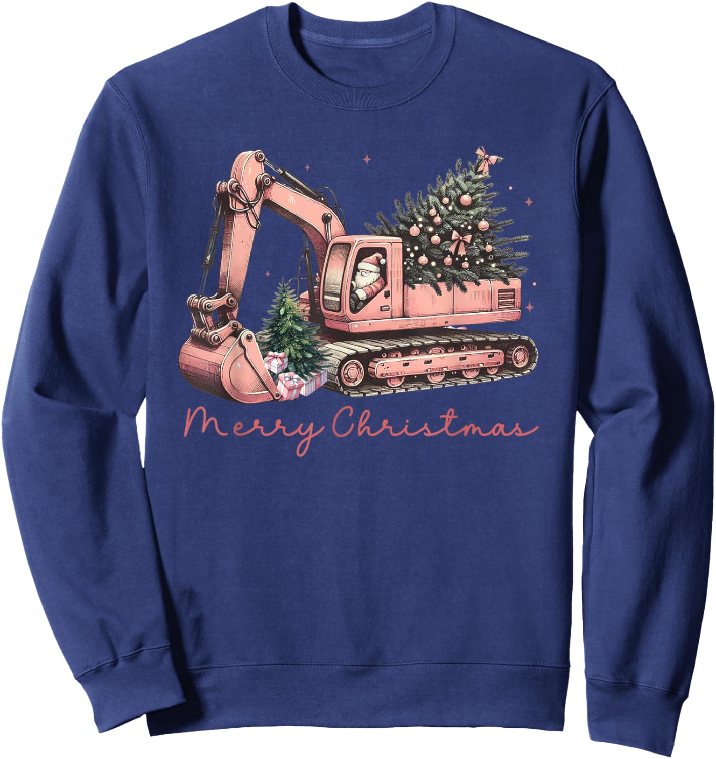 Merry Christmas Construction Excavator Christmas Tree Light Sweatshirt - Sweatshirt | Navy