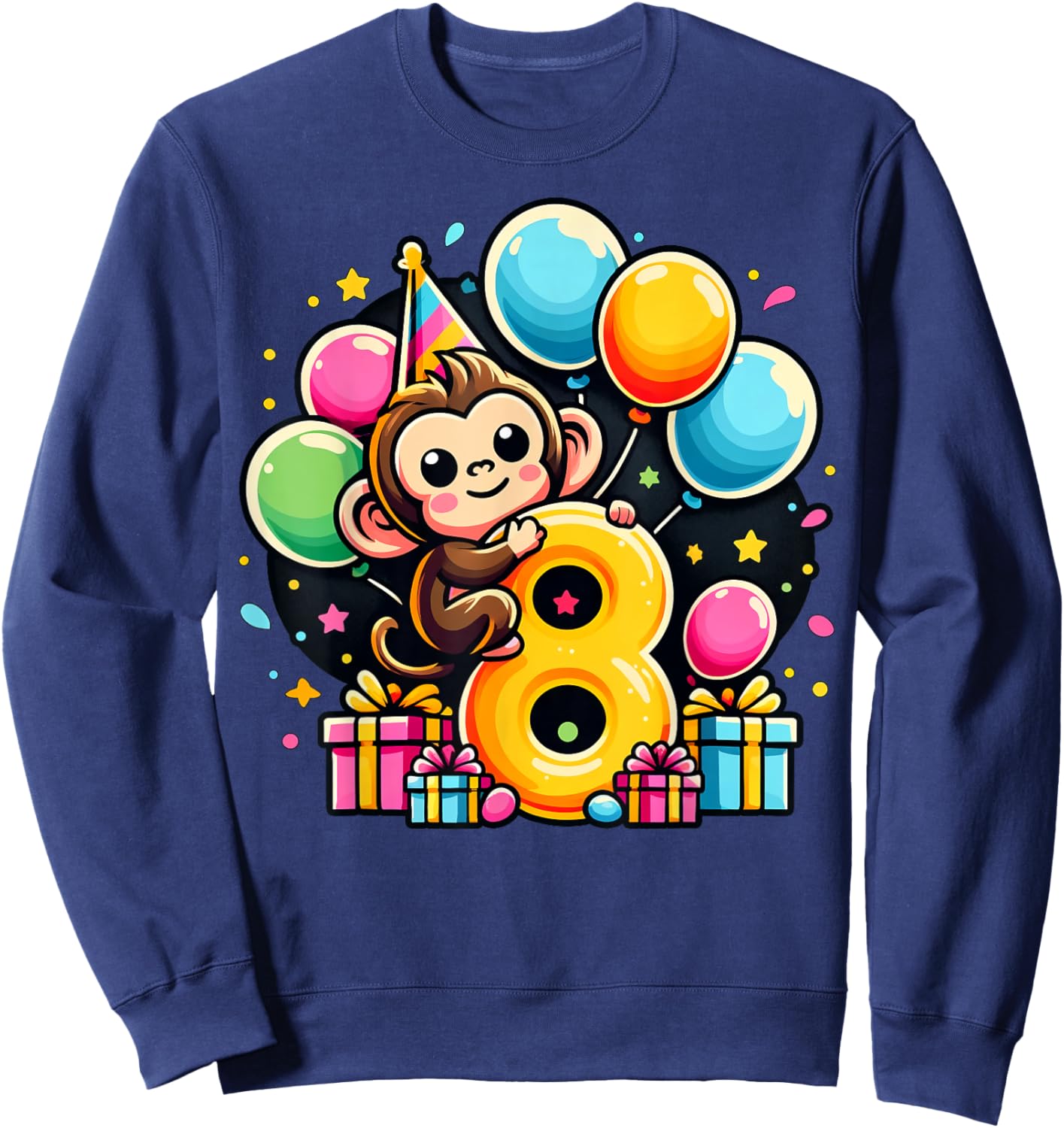 Monkey 8th birthday boy girl 8 years old eighth eight Monkey Sweatshirt - Sweatshirt | Navy
