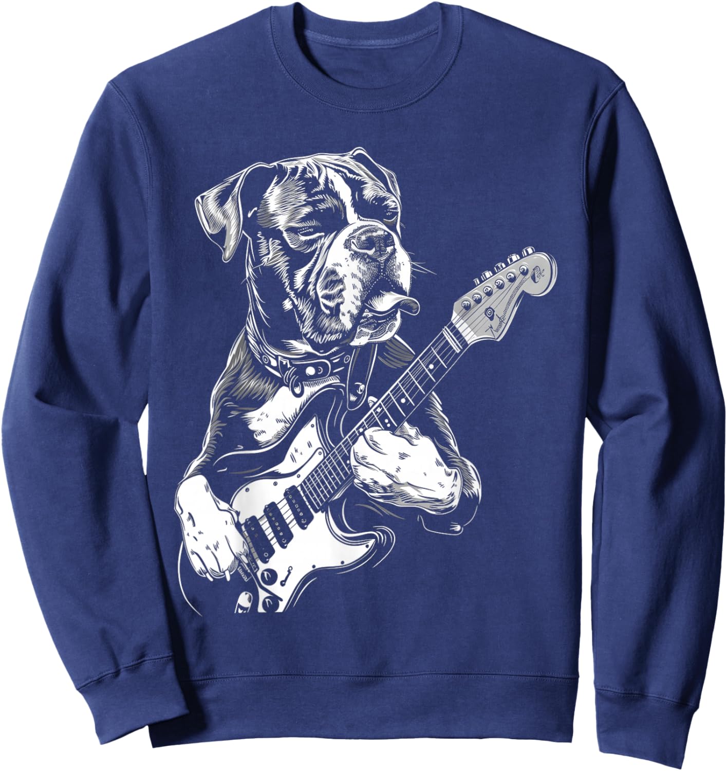Funny Boxer Dog Playing Electric Guitar Rock Dog Dad Women Girls Kids Sweatshirt - Sweatshirt | Navy
