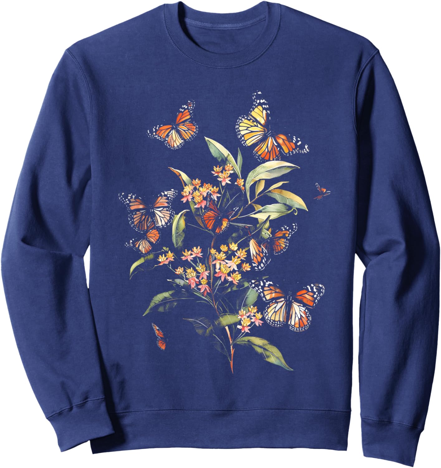 Vintage Monarch Butterfly Milkweed Flower Girl Plant Mom Sweatshirt - Sweatshirt | Navy