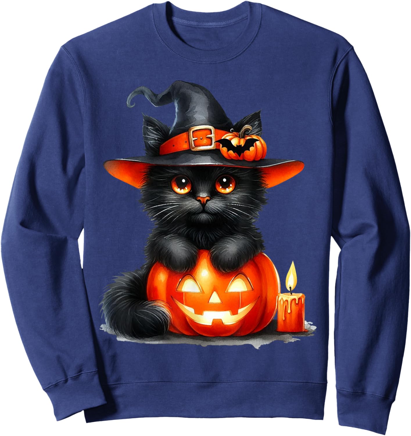 Funny Cat Pumpkin Halloween Black Cat Lover Cat Mom Cat Dad Sweatshirt - Sweatshirt | Navy