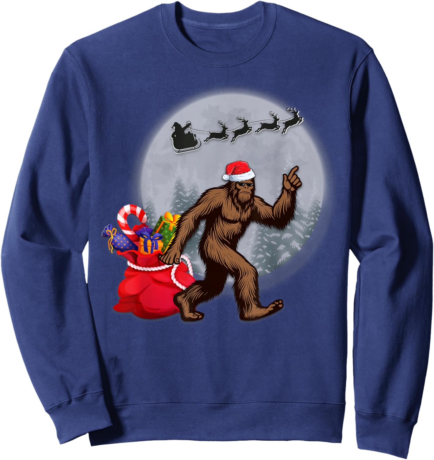 Funny Christmas, Moon Sasquatch, Bigfoot Santa's Big Helper Sweatshirt - Sweatshirt | Navy