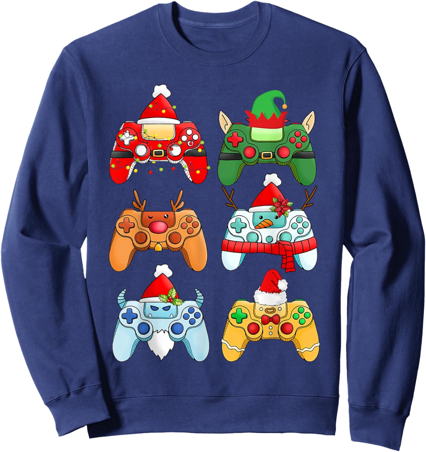 Video Game Christmas Controller Xmas Gamer Santa Hat Boys Sweatshirt - Sweatshirt | Navy