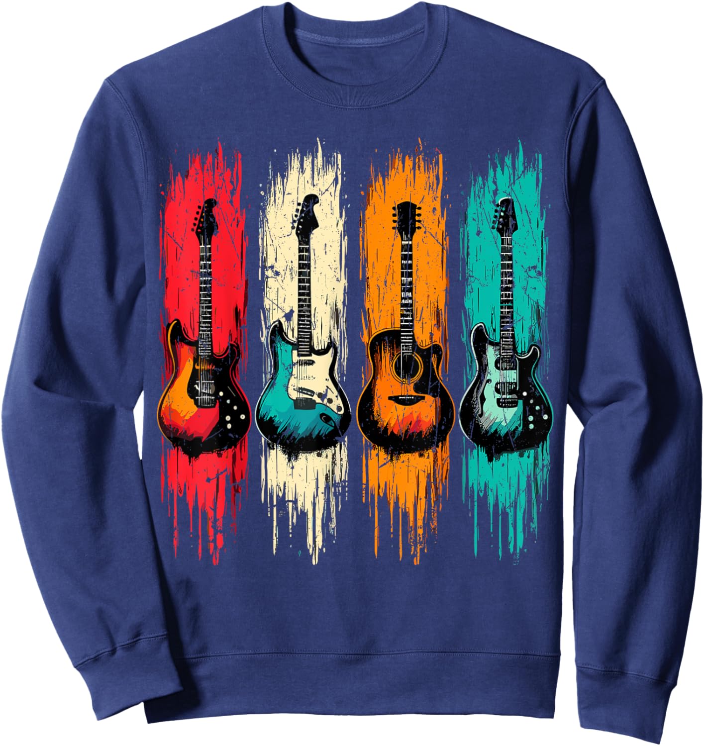 Vintage Guitar Music Band Guitarist Sweatshirt - Sweatshirt | Navy