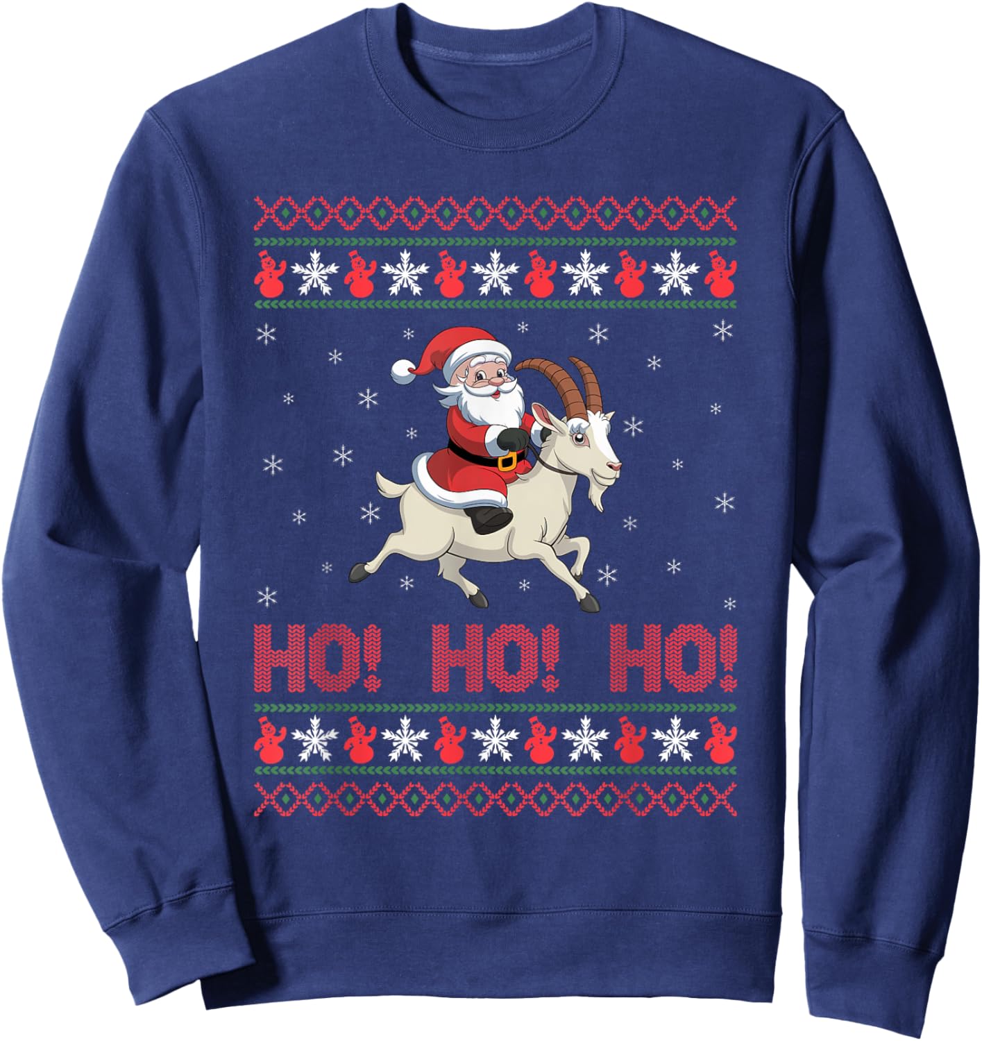 Ho Ho Ho Santa Riding Goat Ugly Christmas Sweater Sweatshirt - Sweatshirt | Navy