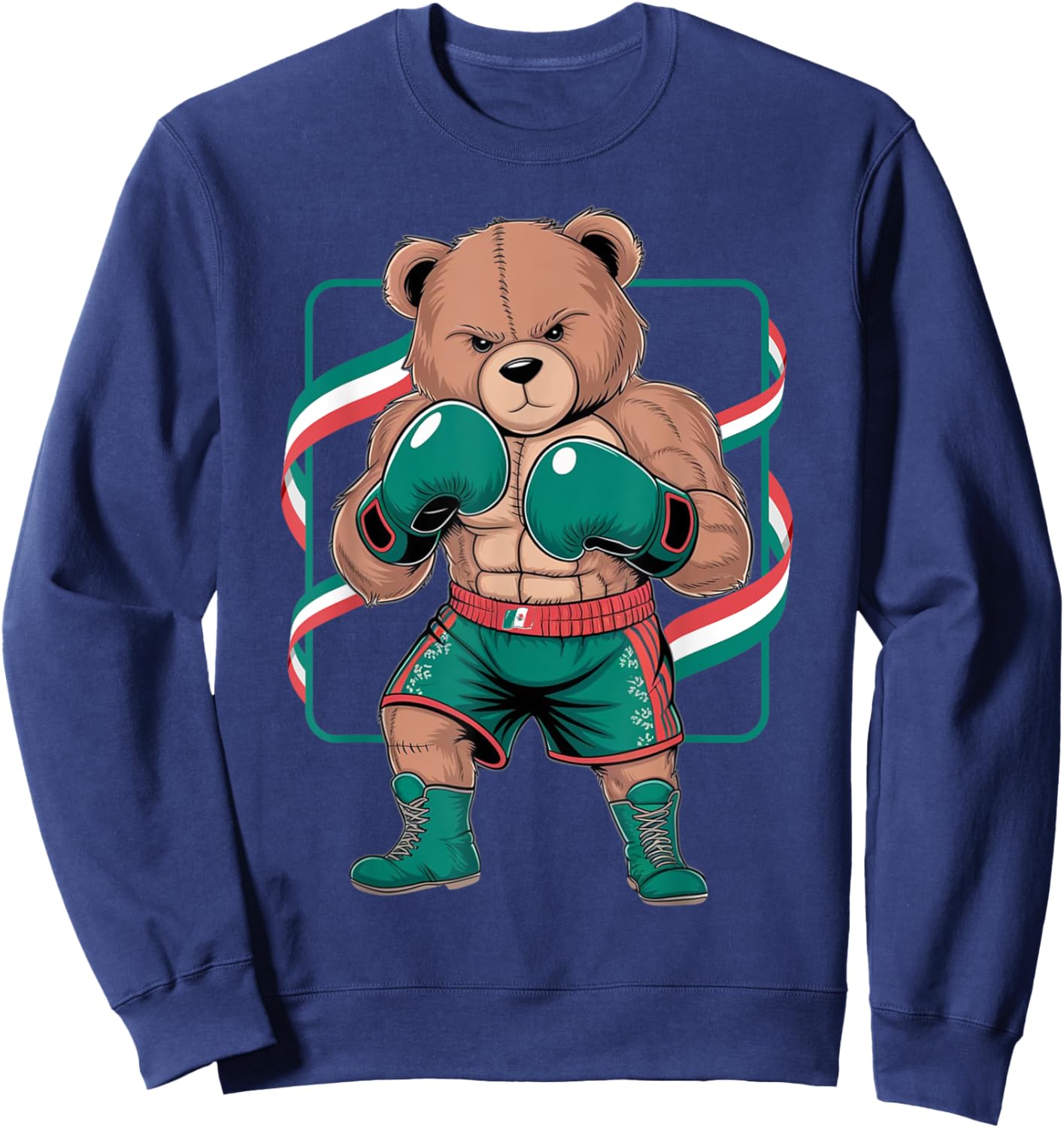 Mexican Teddy Bear Boxing Player Gloves Gym Stylish Costume Sweatshirt - Sweatshirt | Navy