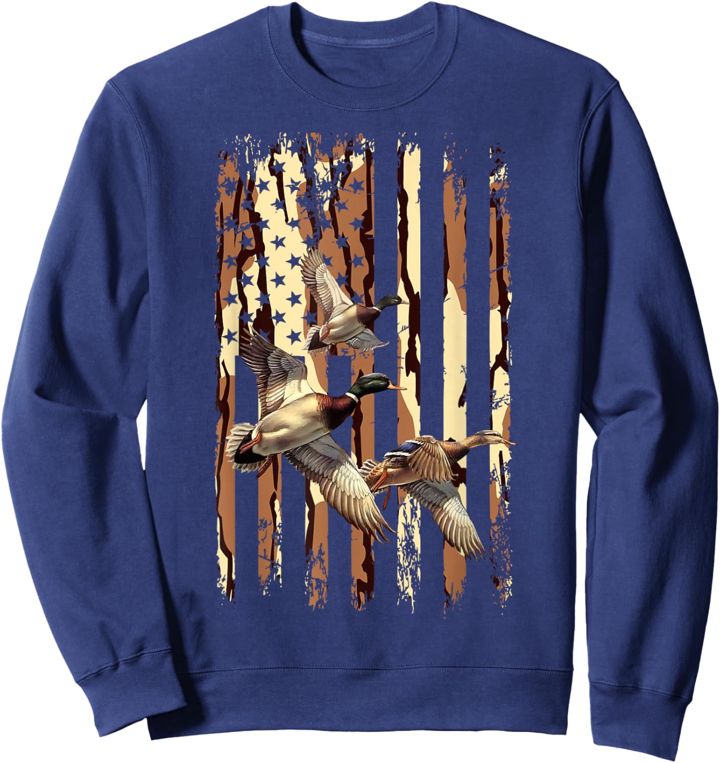 Duck Hunt American Flag Waterfowl Hunting Bottom lands Camo Sweatshirt - Sweatshirt | Navy
