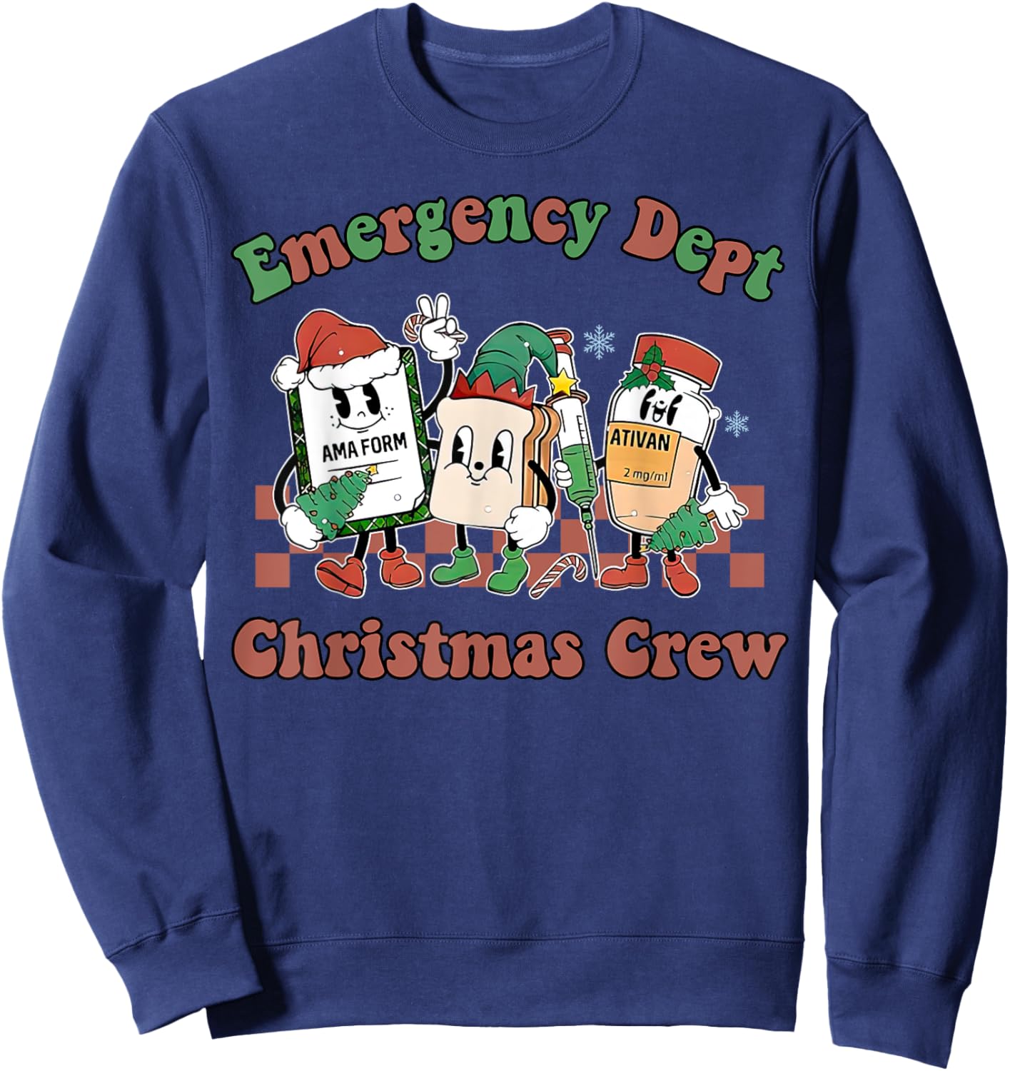 Emergency Department ER Nurse Christmas Outfit Adult Christmas/Winter Holidays Black X-Small Short Sleeve Christmas-themed Emergency Room Staff Sweatshirt - Sweatshirt | Navy
