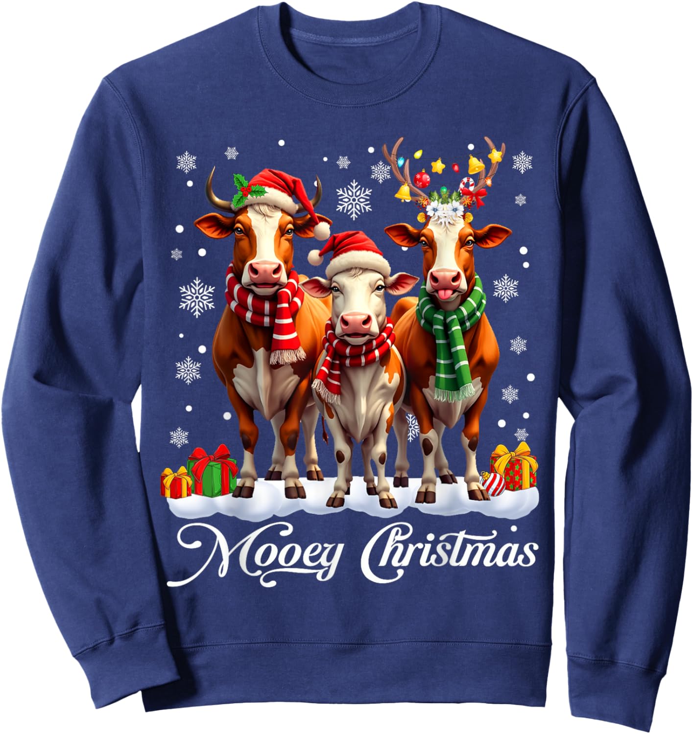 Mooey Christmas Dairy Milk Cow Western Costume Women Sweatshirt - Sweatshirt | Navy