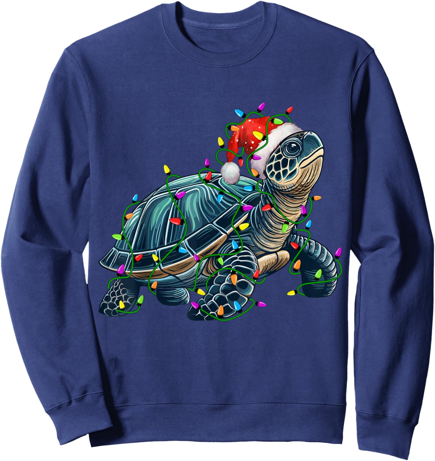 Turtle Santa Christmas Tree Lighting Xmas Funny Sweatshirt - Sweatshirt | Navy