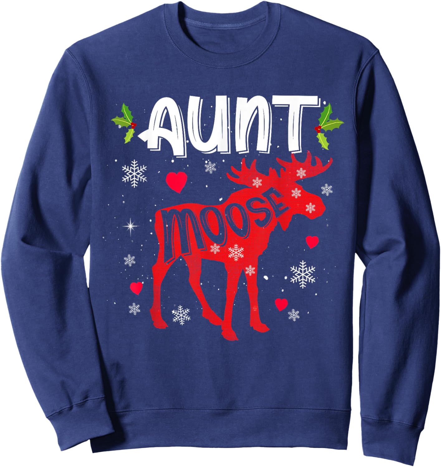 Aunt Moose Heart Christmas Family Matching Xmas Pajamas Sweatshirt - Sweatshirt | Navy