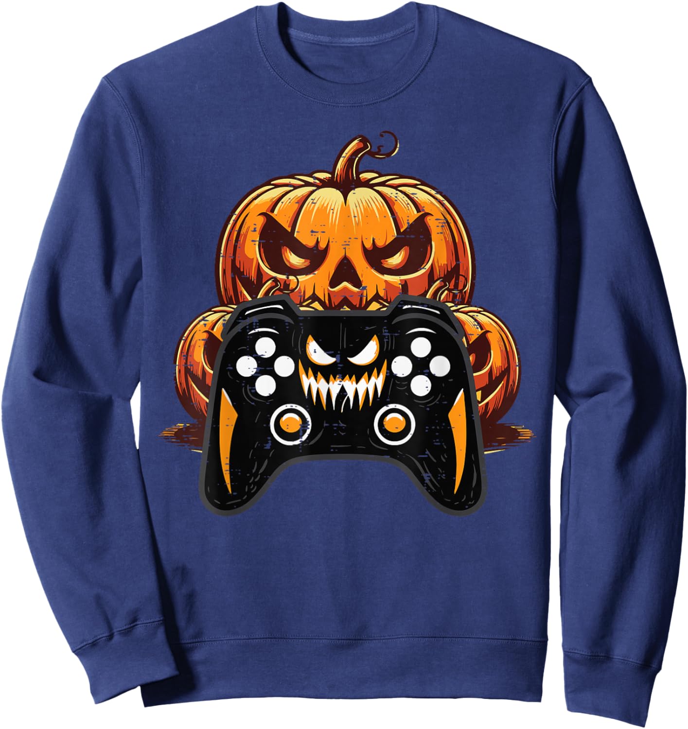 Gamer Video Game Pumpkin Halloween Men Boys Kids Teen Youth Sweatshirt - Sweatshirt | Navy