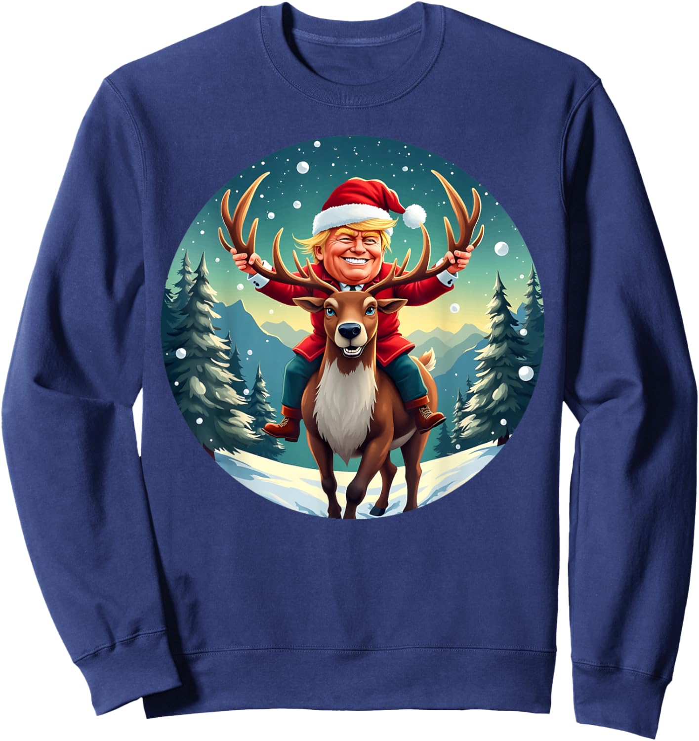 Santa Trump Xmas Donald Apparel Funny Christmas Pajamas Sweatshirt - Sweatshirt | Navy