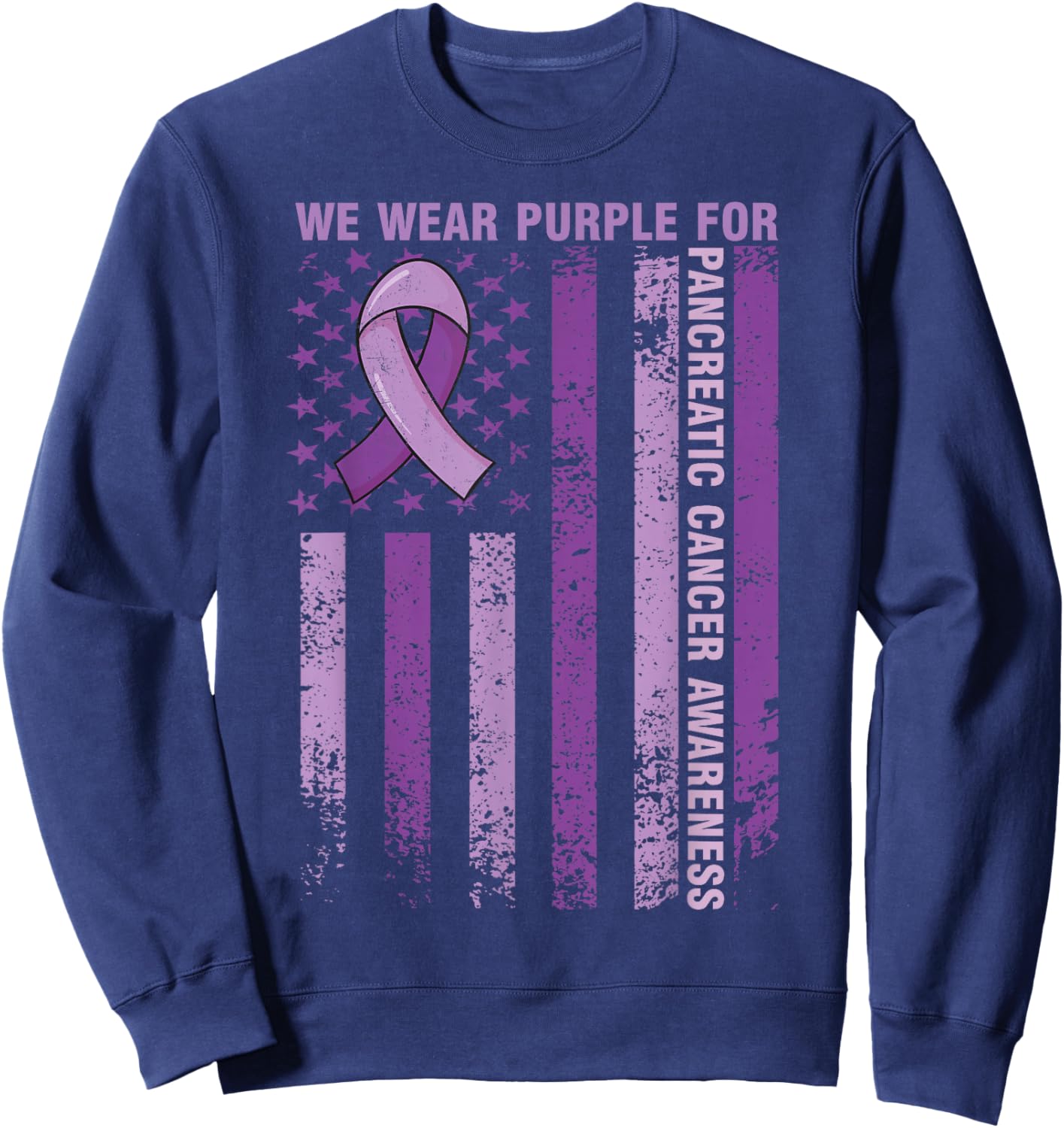 Pancreatic Cancer Awareness We Wear Purple Flag American Sweatshirt - Sweatshirt | Navy