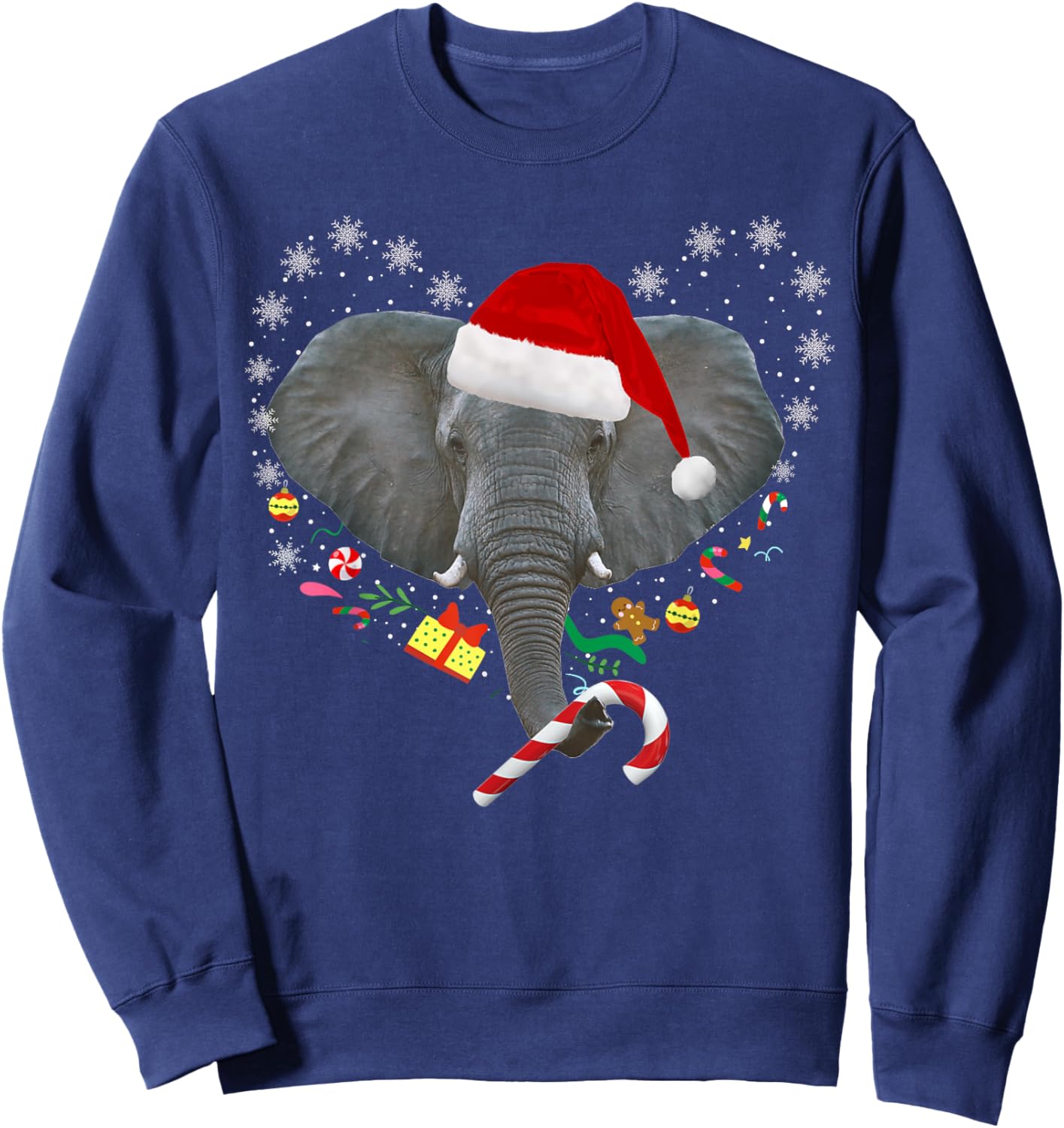 Christmas Elephant Santa Hat Funny Elephant Lover Xmas Gift Sweatshirt - Sweatshirt | Navy