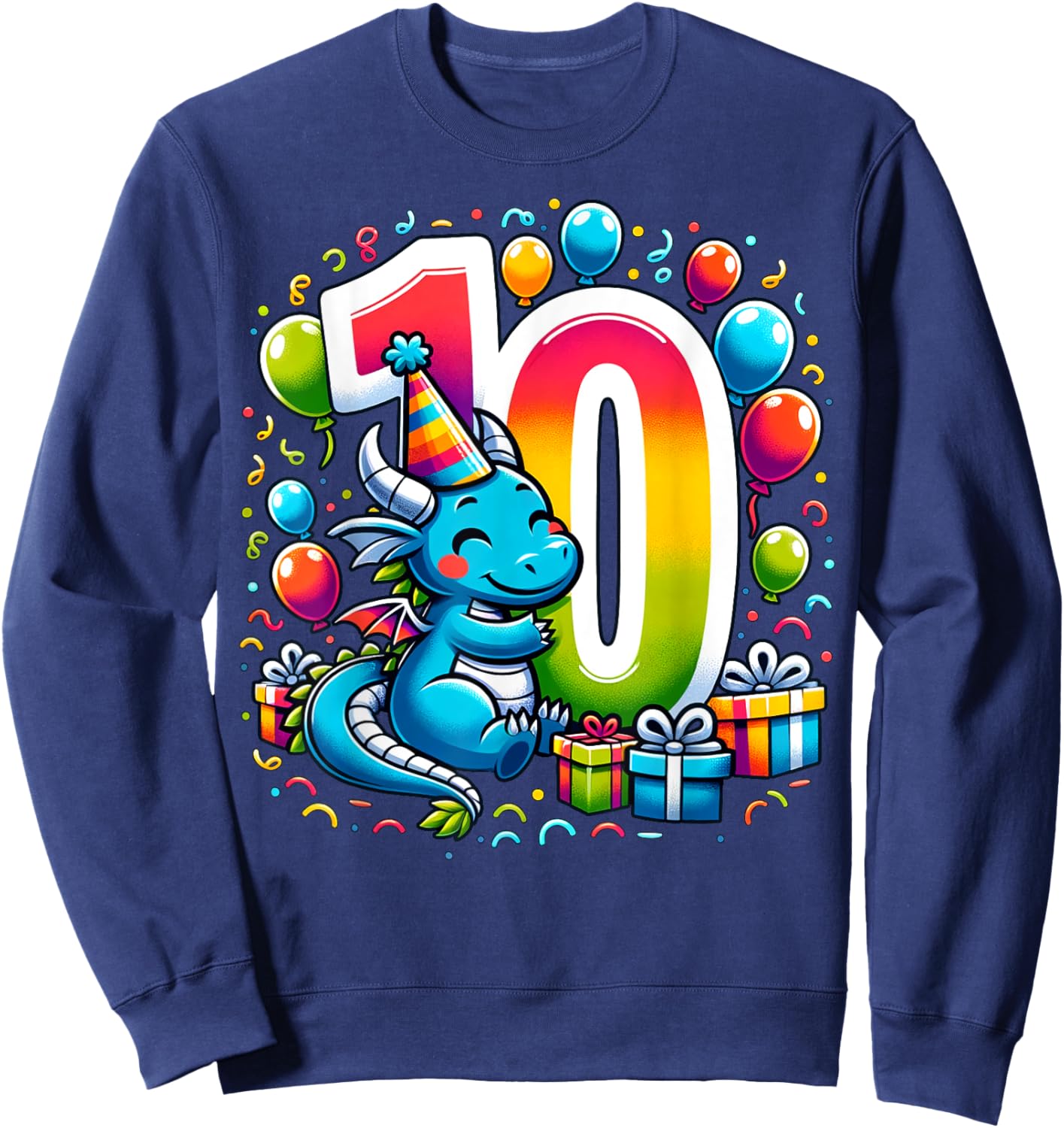 Dragon 10th birthday boy girl 10 years old tenth ten Dragon Sweatshirt - Sweatshirt | Navy