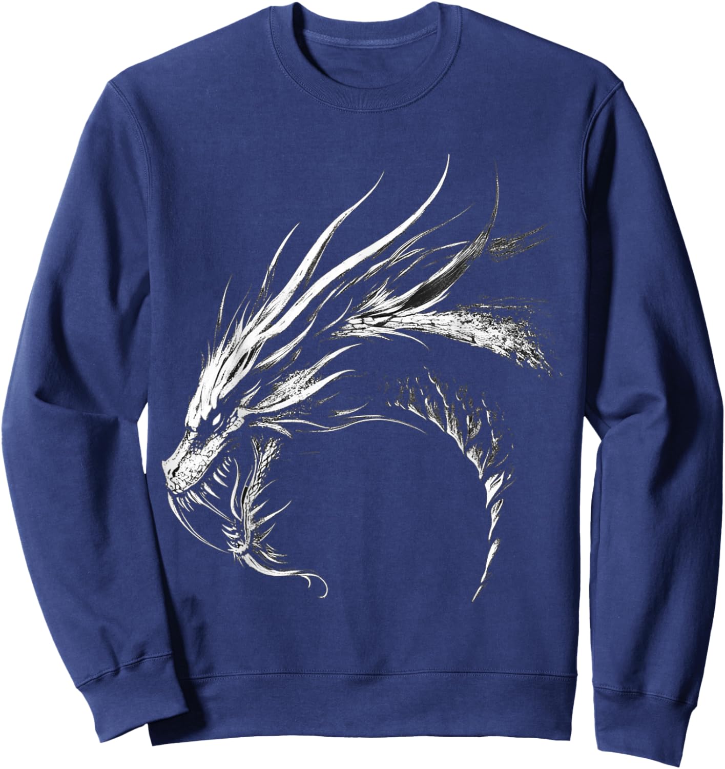Silver Dragon Graphic Mythical Illustration Silver Dragon Sweatshirt - Sweatshirt | Navy