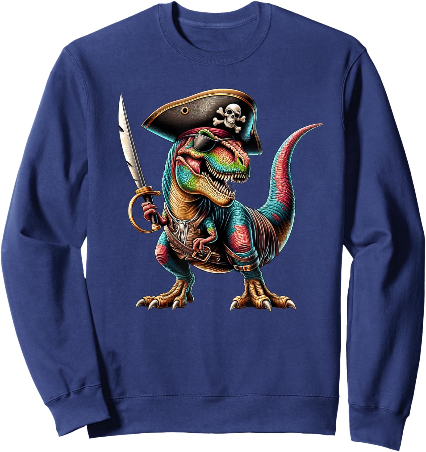 Pirate Dinosaur T-Rex with Sword and Eye Patch Pirate Sweatshirt - Sweatshirt | Navy