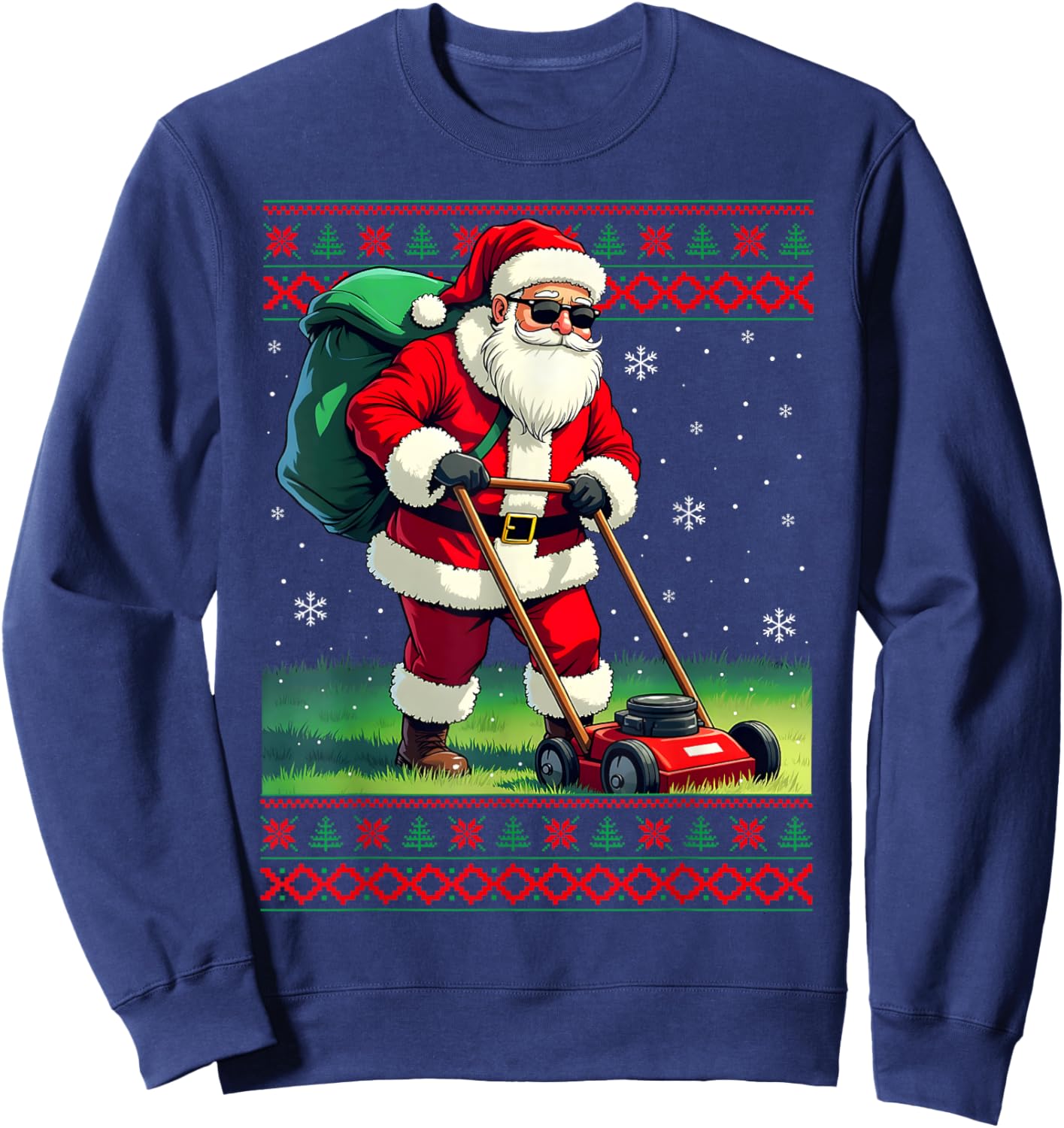 Santa Claus Mowing Lawn Ugly Christmas Holiday Boys Men Sweatshirt - Sweatshirt | Navy