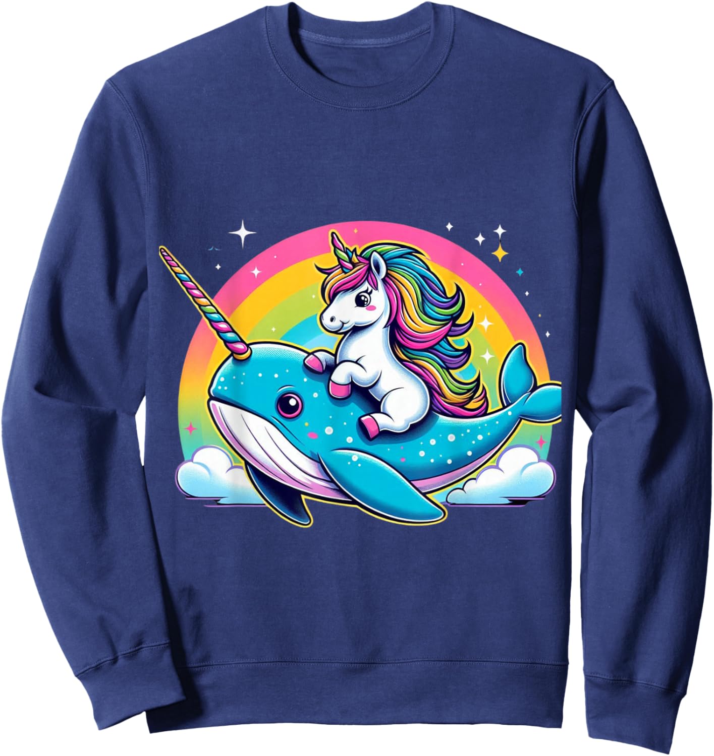 Unicorn Riding Narwhal Boys Girls Men Women Kids Rainbow Sweatshirt - Sweatshirt | Navy