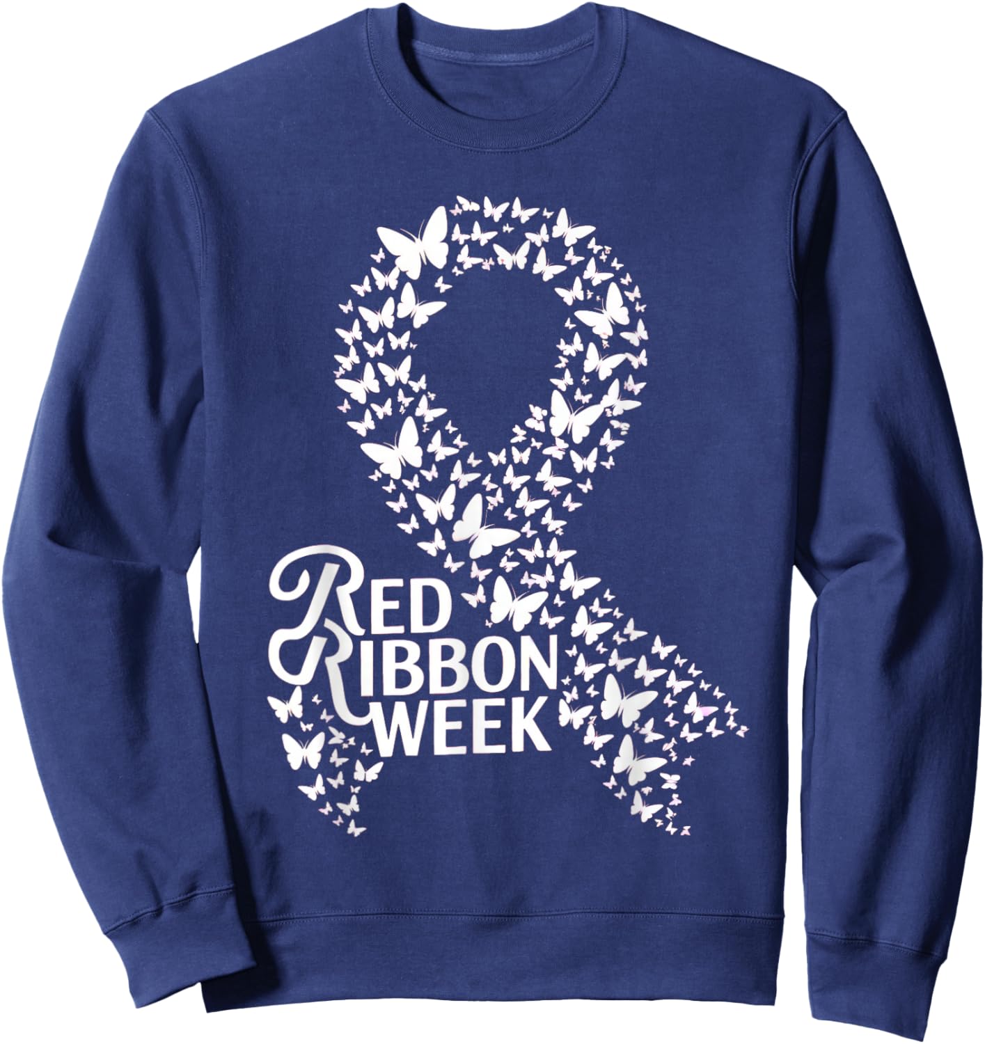 Red Ribbon Week 2025 HOPE LOVE SUPPORT Red Ribbon Week Sweatshirt - Sweatshirt | Navy