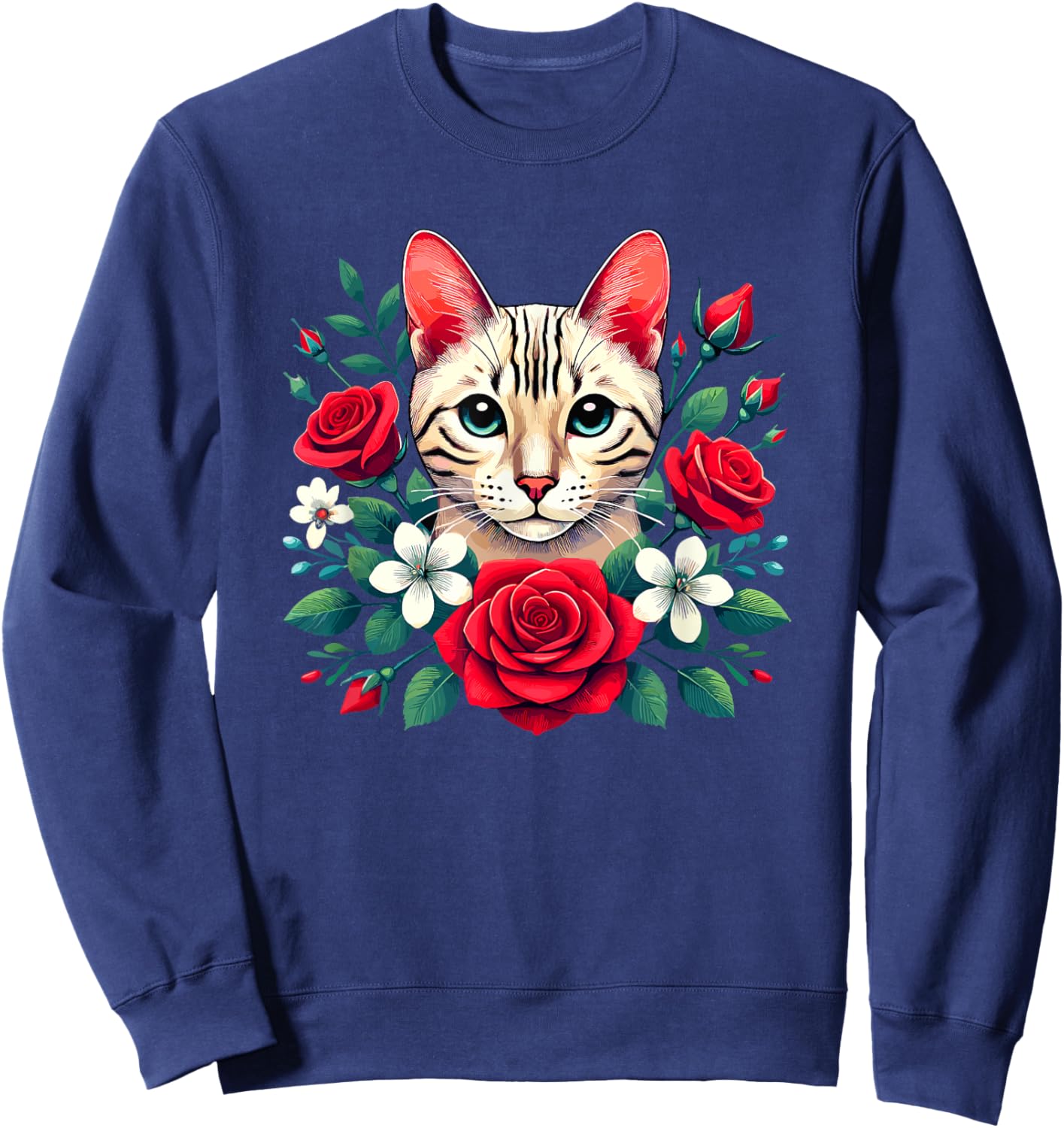 Roses Flowers Snow Bengal Cat Women Kids Sweatshirt - Sweatshirt | Navy