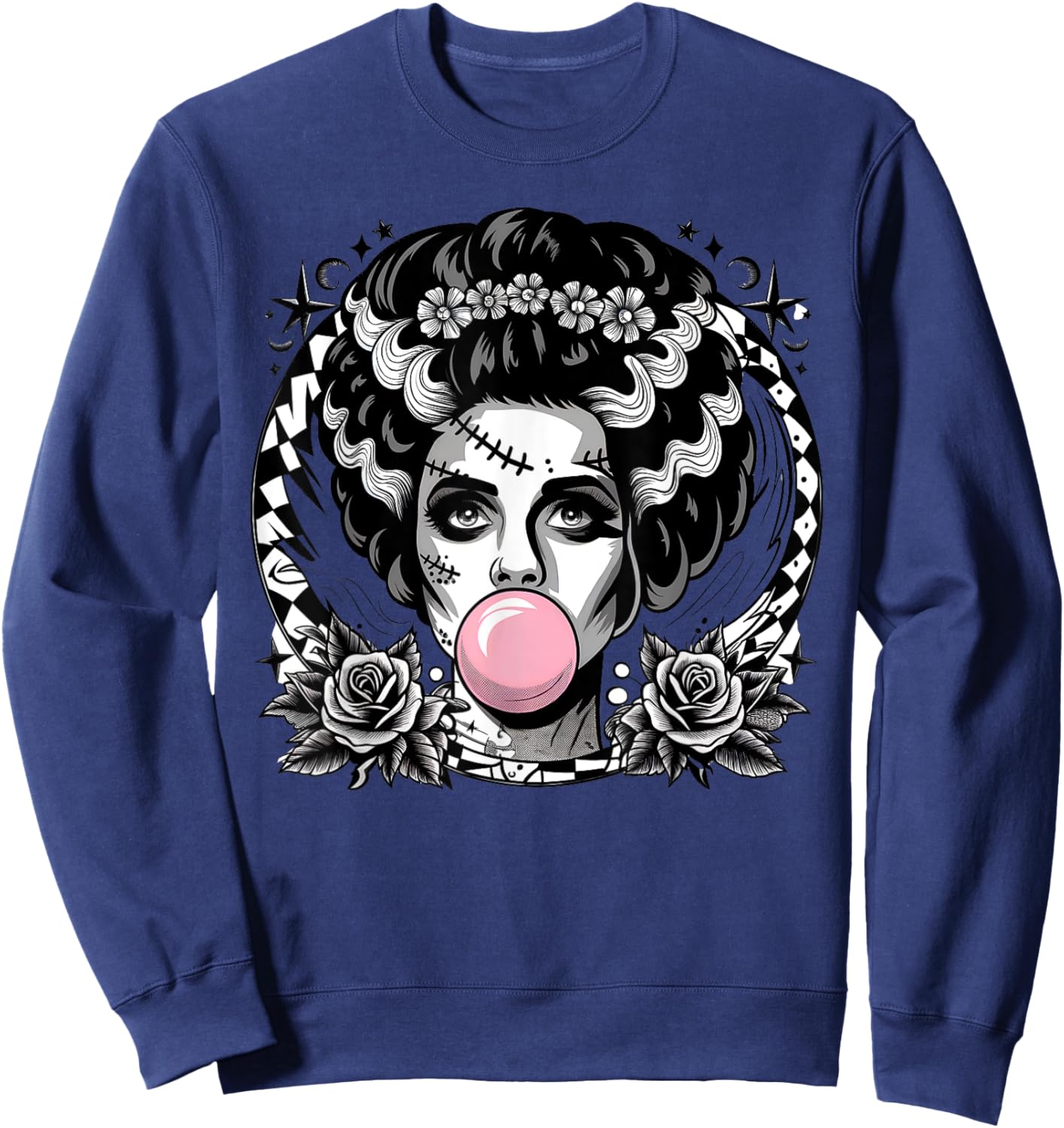 Frankenstein Monster And Bride Bubble Gum Funny Halloween Sweatshirt - Sweatshirt | Navy