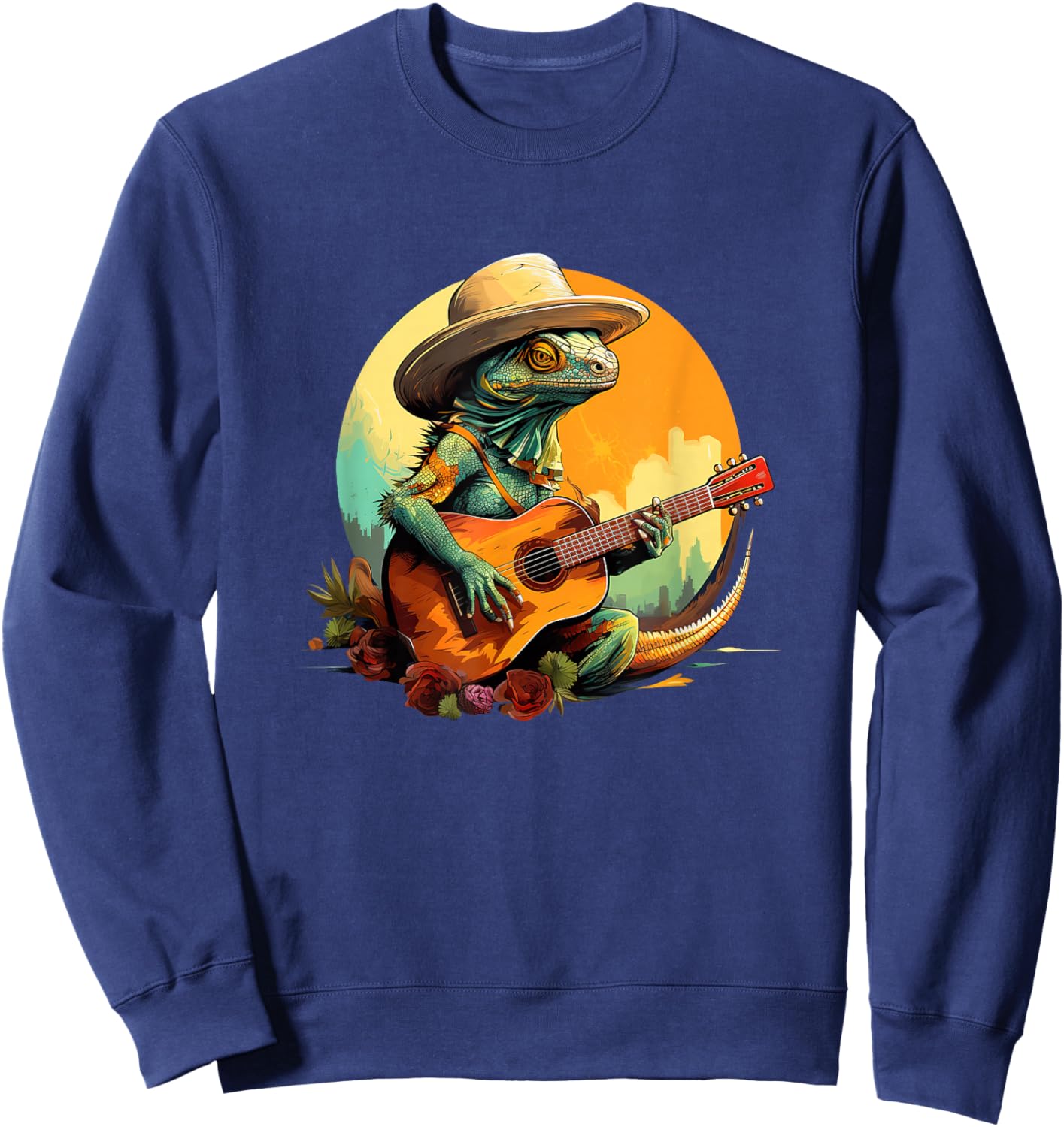 Cowboy Country Iguana Lizard Playing Guitar - Mexico Vintage Sweatshirt - Sweatshirt | Navy