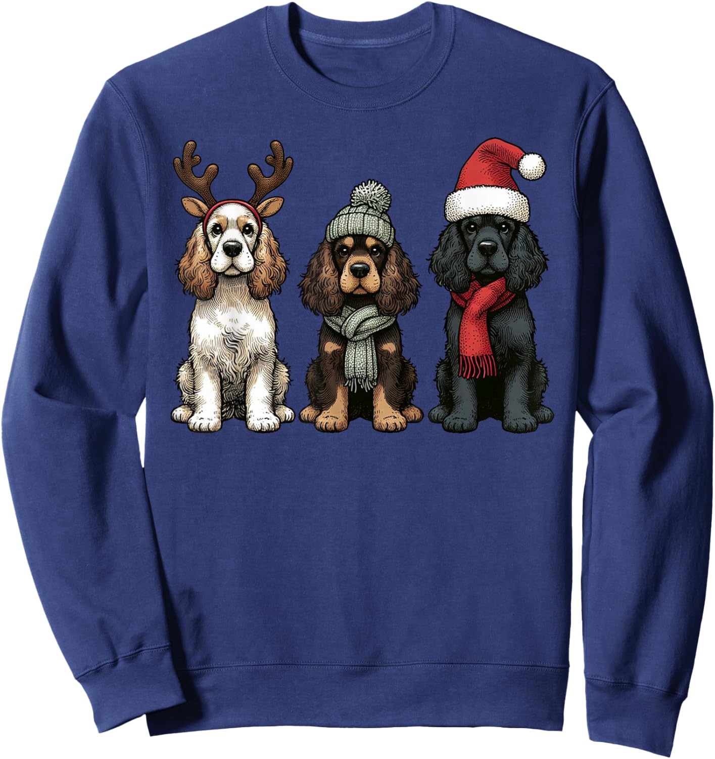 Santa Reindeer Cocker Spaniel Christmas Cocker Lover Pajama Sweatshirt - Sweatshirt | Navy