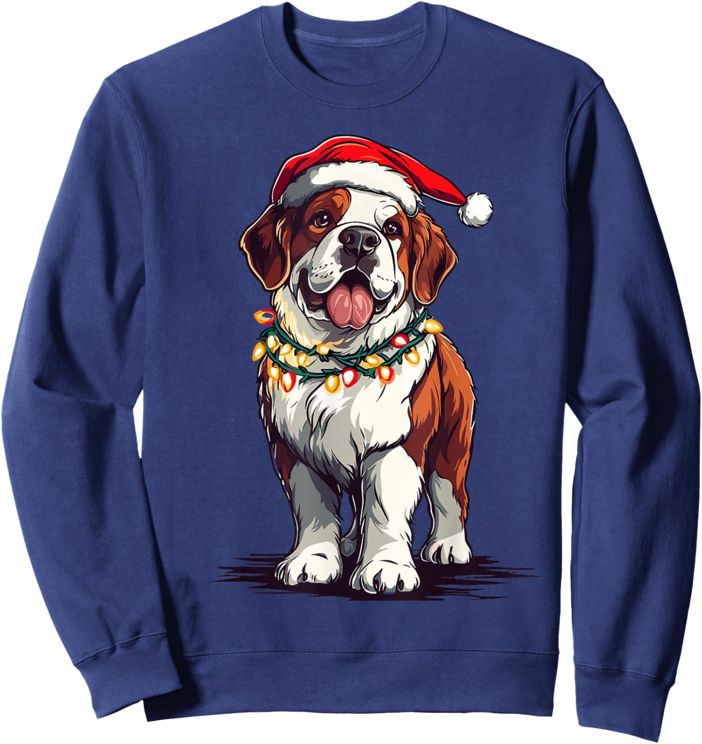Saint Bernard Santa Christmas Tree Lights Xmas St.Bernard Sweatshirt - Sweatshirt | Navy