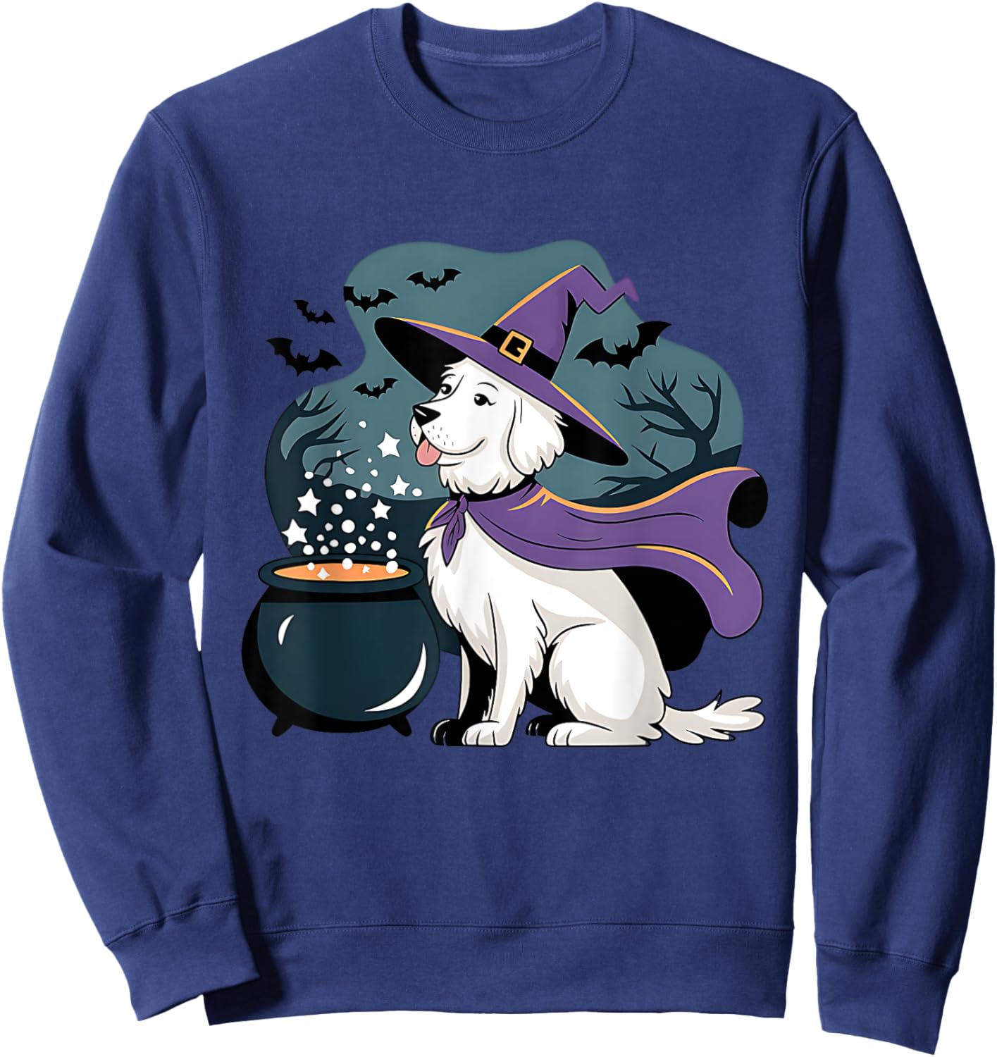 Halloween Witch White English Cream Golden Retriever Dog Sweatshirt - Sweatshirt | Navy