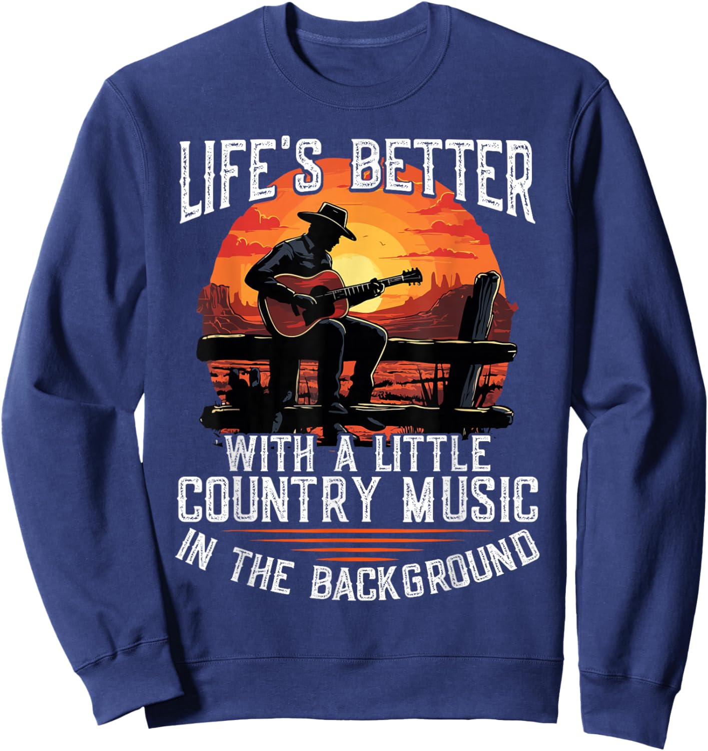 Country Music Cowboy Western Guitar Sweatshirt - Sweatshirt | Navy