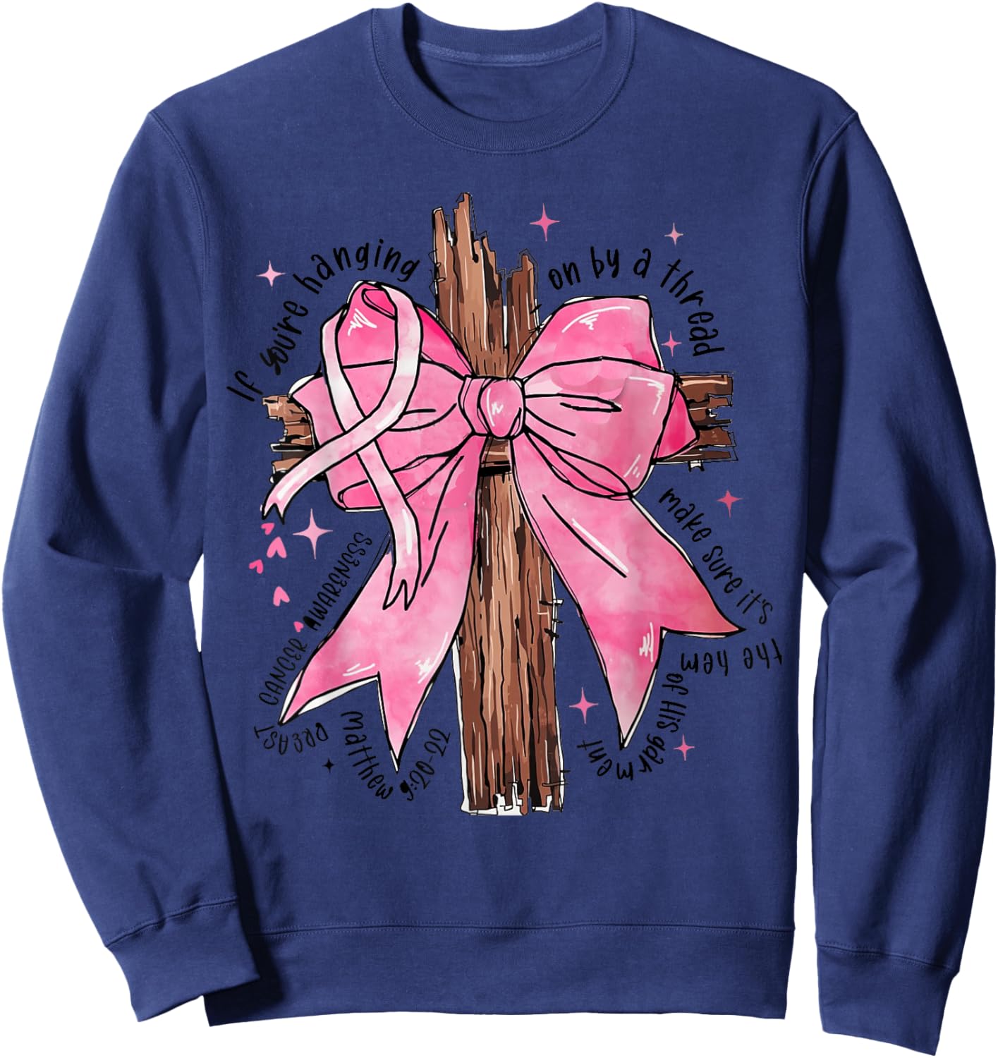 Jesus Pink Bow Cross Breast Cancer Awareness Sweatshirt - Sweatshirt | Navy