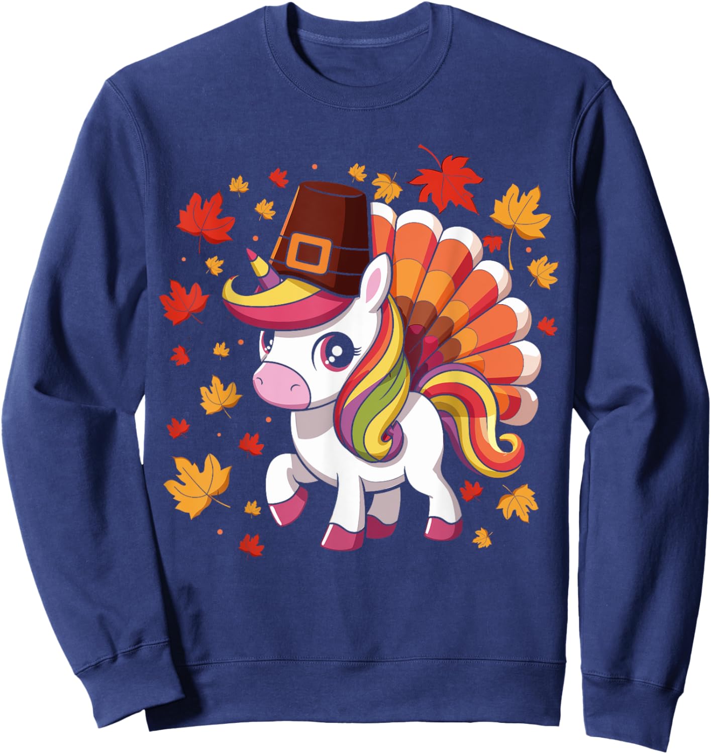 Cute Unicorn Turkey Funny Thanksgiving For Girls Toddlers Sweatshirt - Sweatshirt | Navy