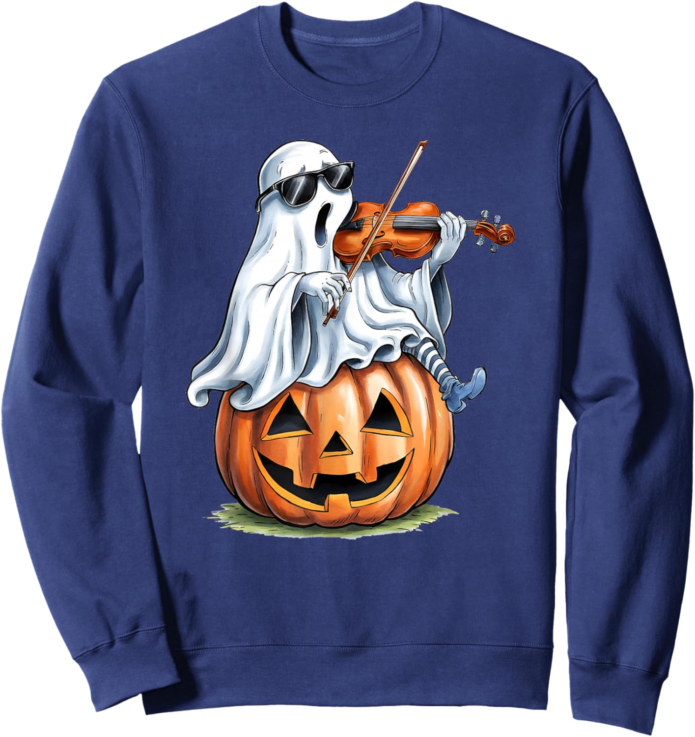 Cute Ghost Playing Violin Music Lovers Halloween Musician Sweatshirt - Sweatshirt | Navy