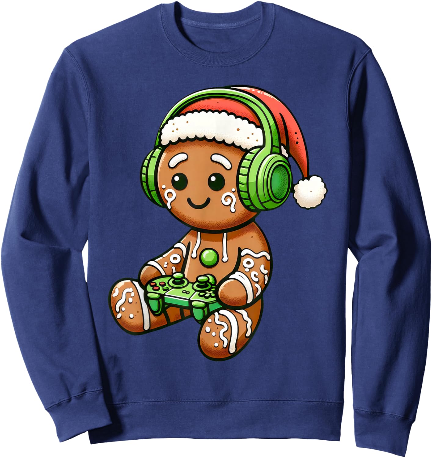 Christmas Gamer Gingerbread Santa Hat Xmas Gaming Men Boys Sweatshirt - Sweatshirt | Navy