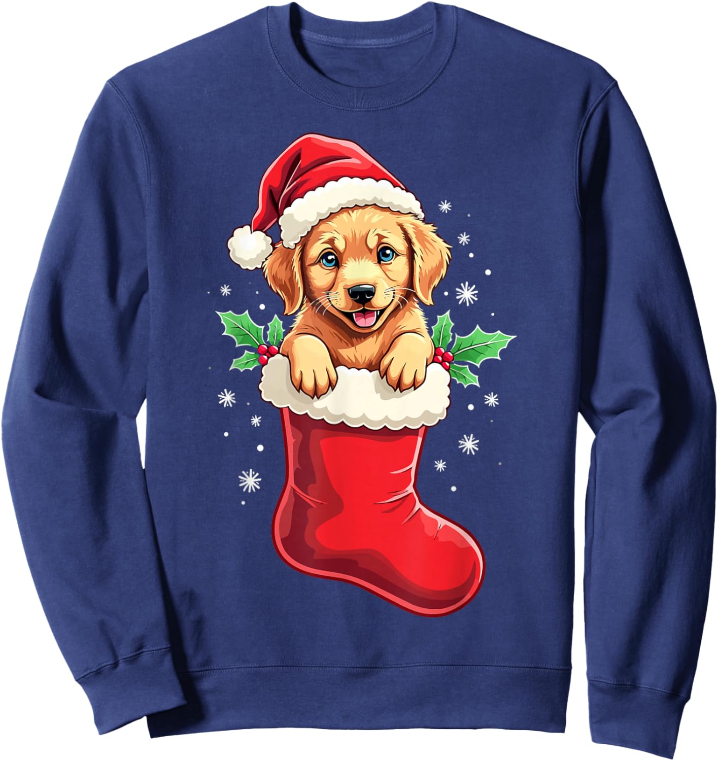 Golden Retriever Christmas Stocking Puppy Dog Lover Holiday Sweatshirt - Sweatshirt | Navy