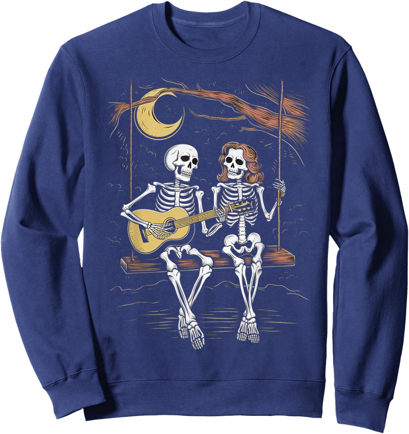 Skeleton Playing Guitar Moon Halloween Music Boys Men Sweatshirt - Sweatshirt | Navy