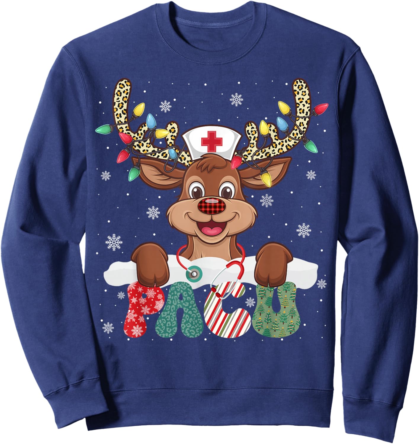 PACU Nurse Reindeer Nurse Hat Christmas Light Women Girl Sweatshirt - Sweatshirt | Navy