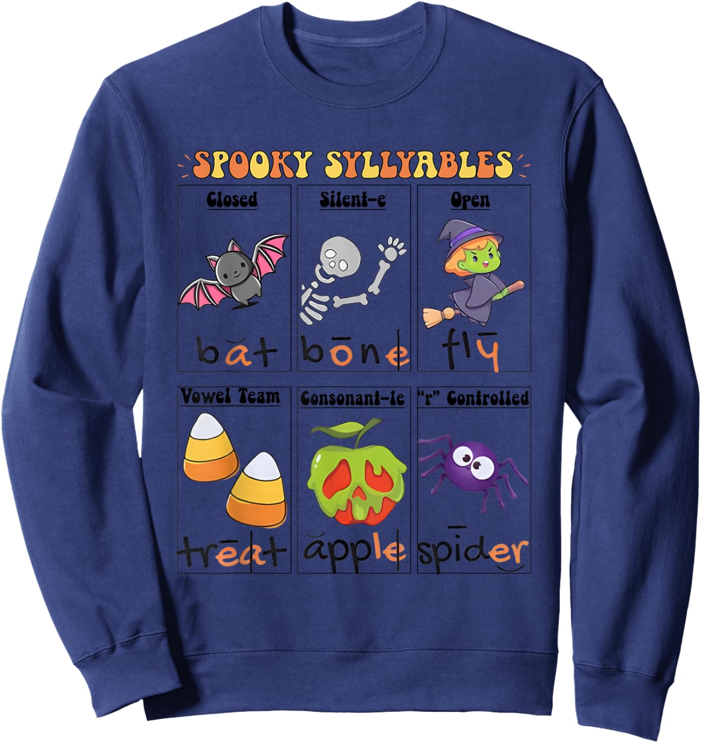 Halloween Reading Spooky Syllables Teacher Sweatshirt - Sweatshirt | Navy