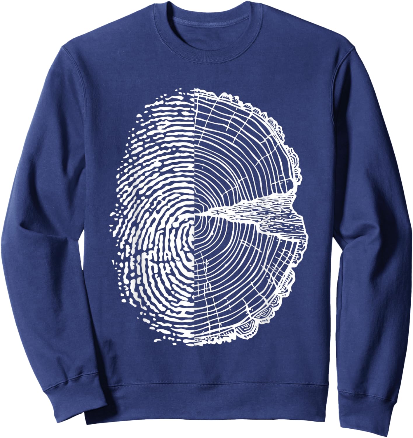 Nature Lovers - Fingerprint and Tree Year Rings Sweatshirt - Sweatshirt | Navy