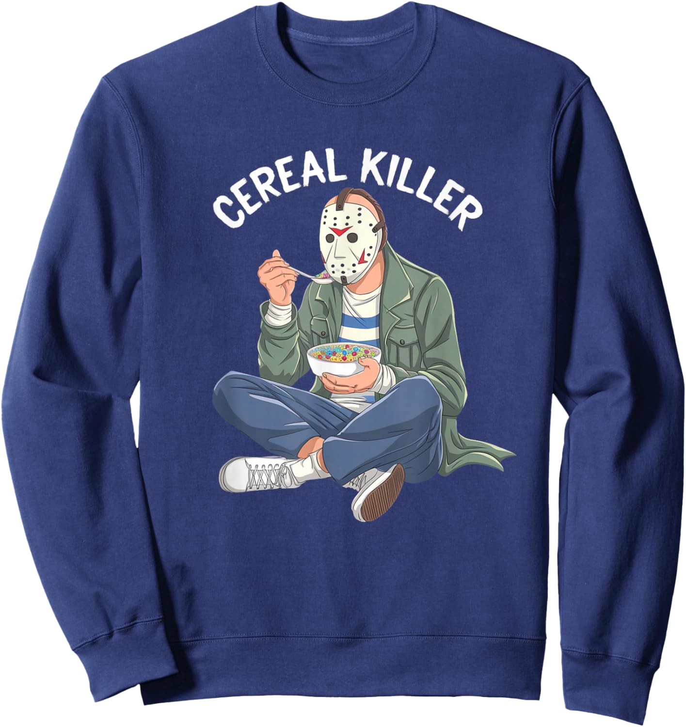 Cereal Killer Masked Character Eating Breakfast Sweatshirt - Sweatshirt | Navy