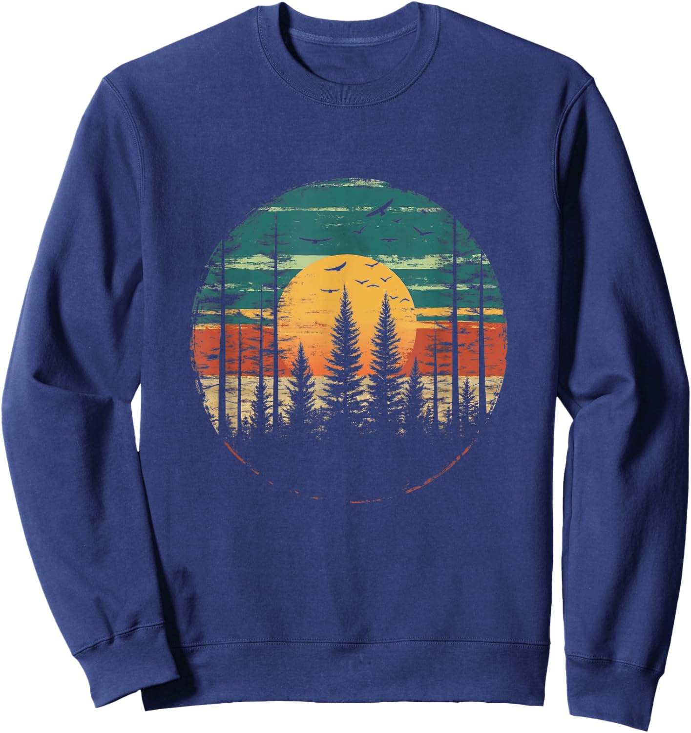 Retro Forest Trees Outdoors Nature Women Men Vintage Graphic Sweatshirt - Sweatshirt | Navy