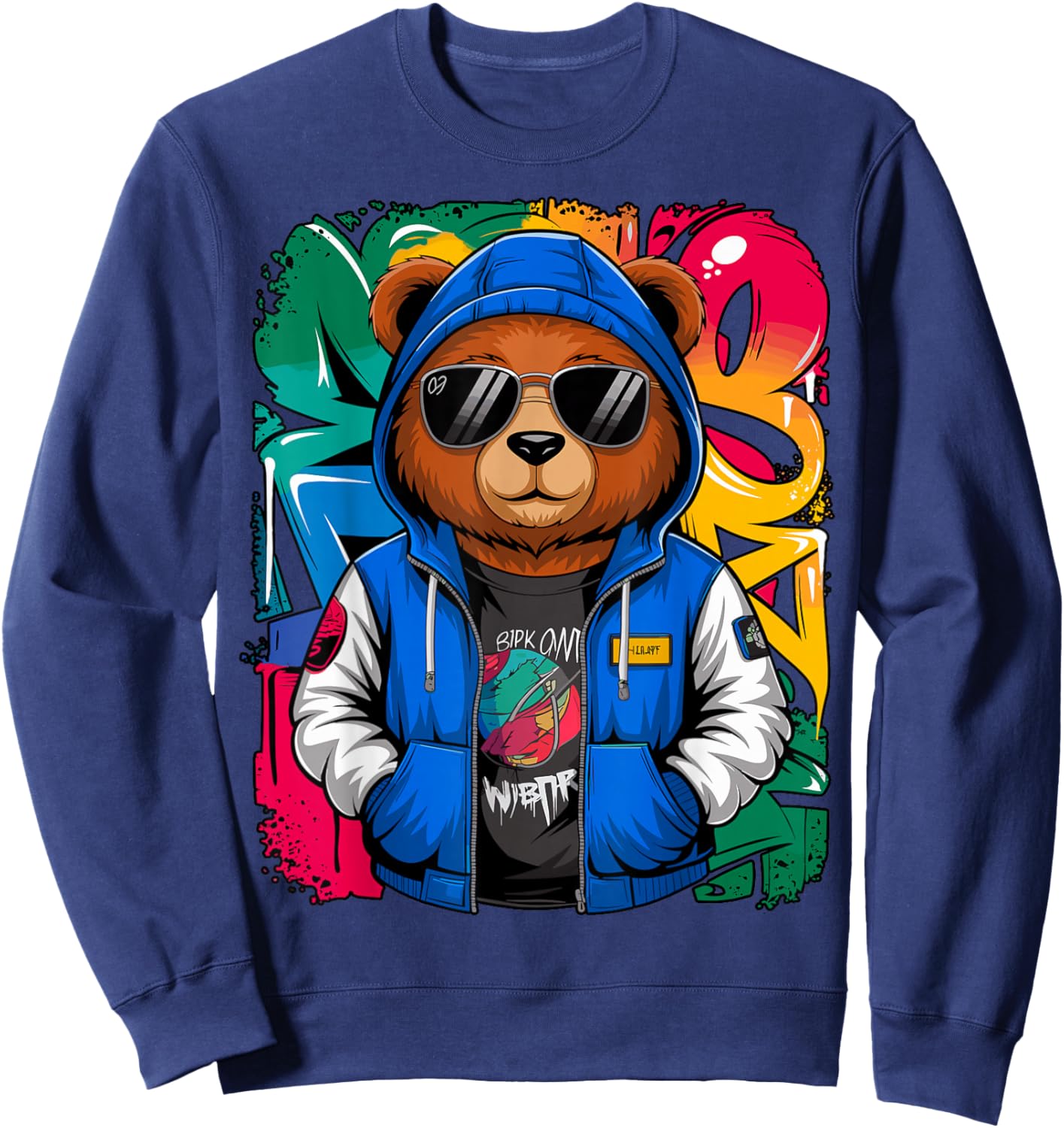 Hip Hop Teddy Bear with Sunglasses Rap Music Sweatshirt - Sweatshirt | Navy