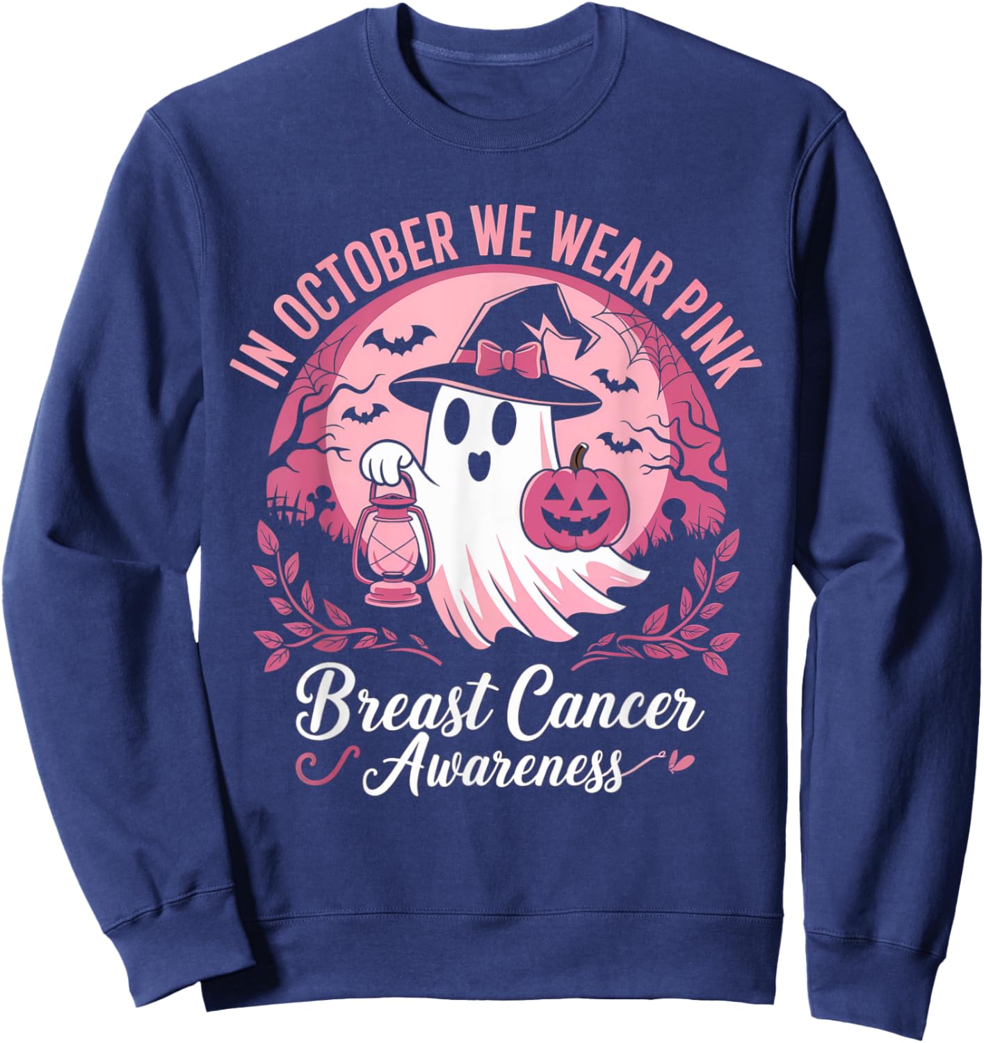 Breast Cancer Shirts Women Halloween In October We Wear Pink Sweatshirt - Sweatshirt | Navy