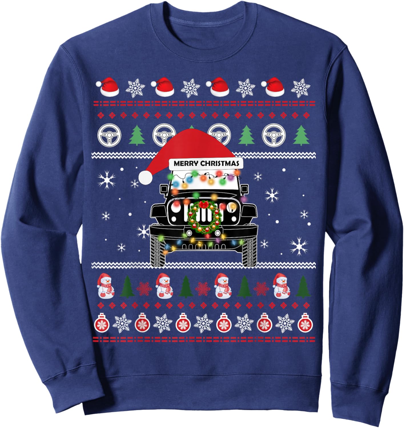 Merry Jeepmas Ugly Light Christmas Sweatshirt - Sweatshirt | Navy