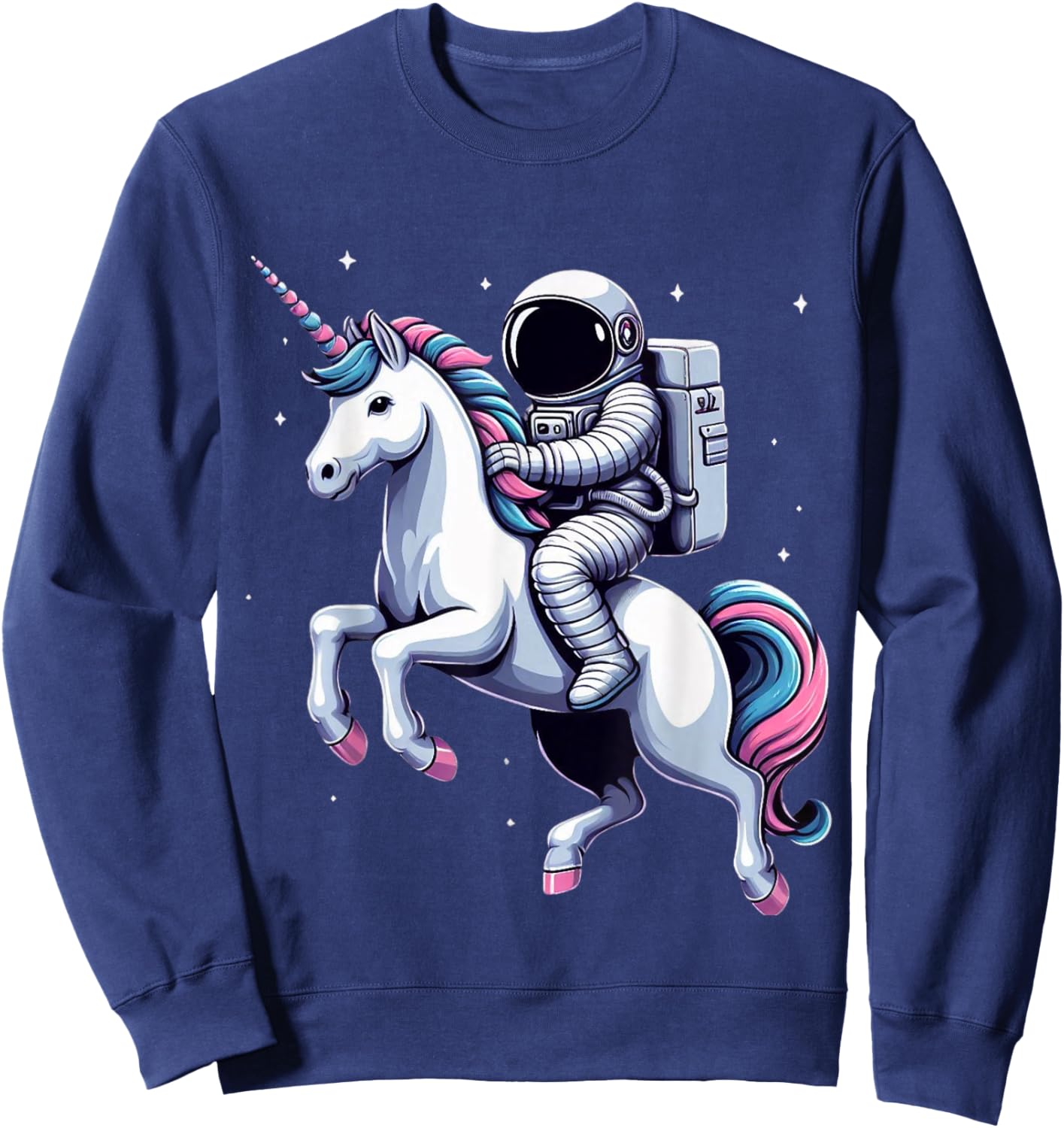 Astronaut Riding A Unicorn Boys Girls Men Women Kids Adults Sweatshirt - Sweatshirt | Navy