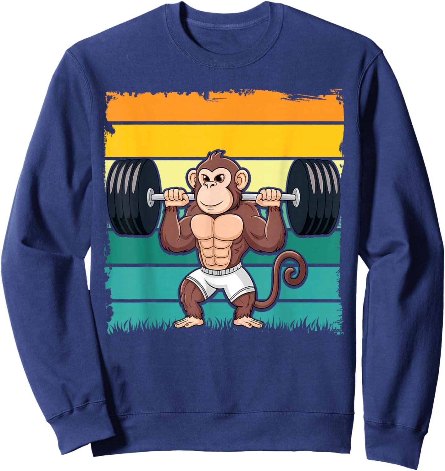 Cute Muscular Monkey Weightlifting Funny Workout Sweatshirt - Sweatshirt | Navy